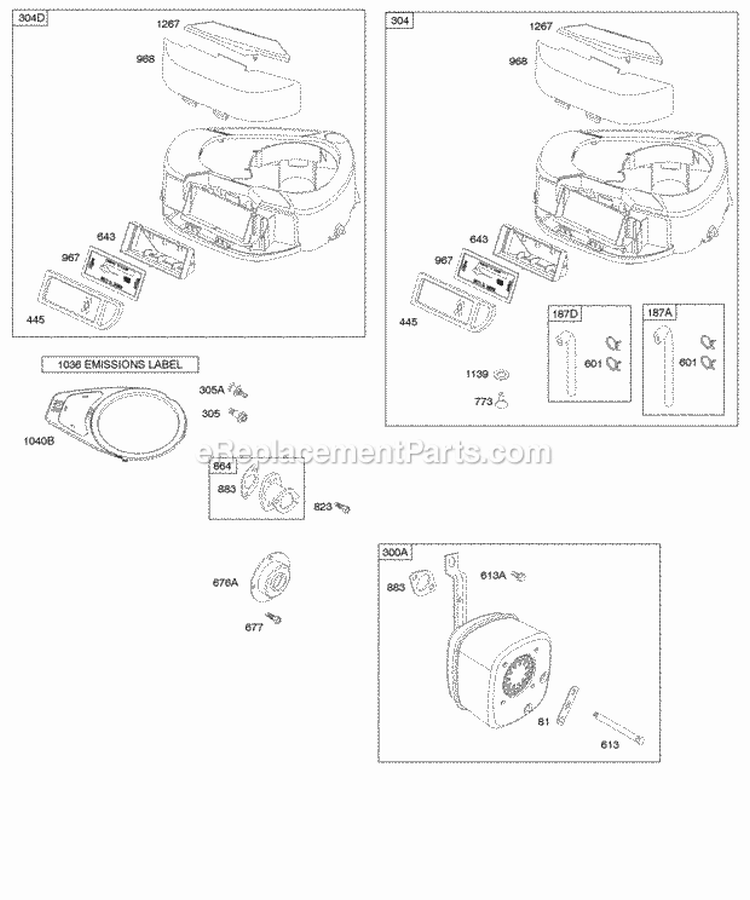 Air Cleaner Blower Housing Exhaust System Diagram and Parts List for 31P877-0608-E2  Briggs and Stratton Engine